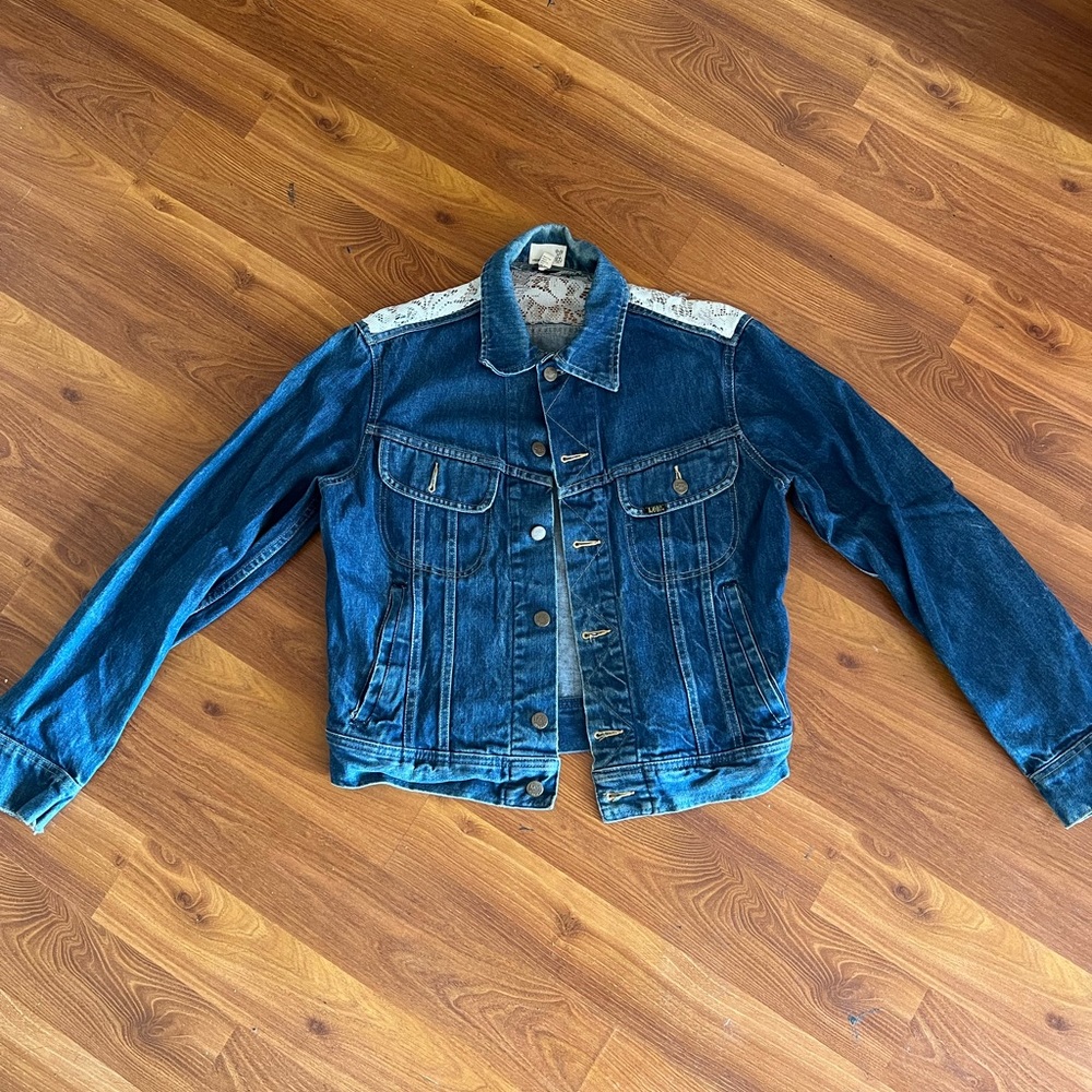Vintage denim jacket with white lace